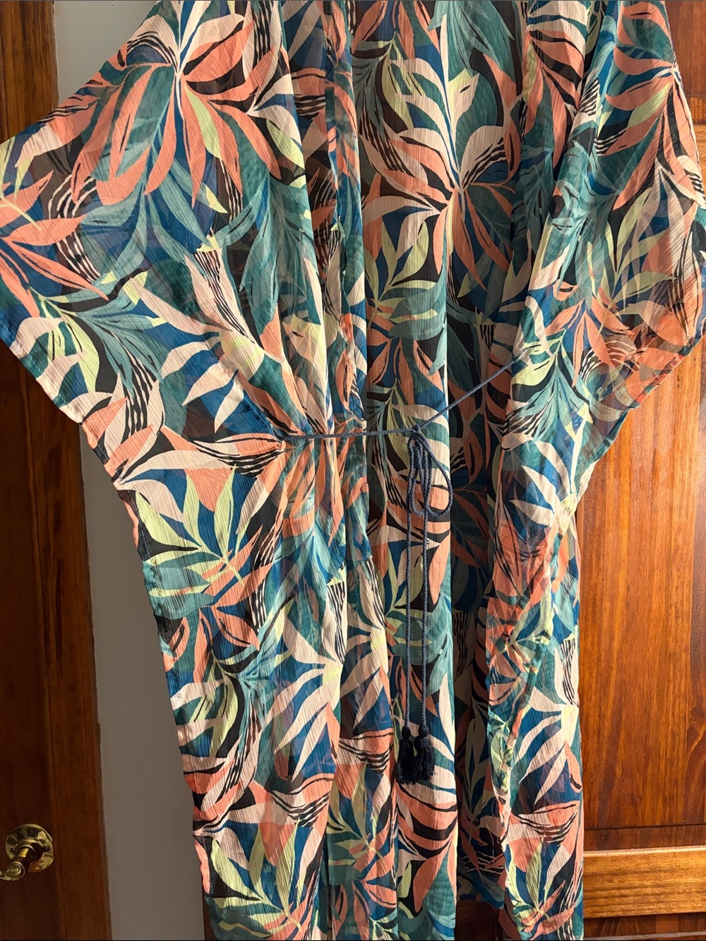 Cover-up Tropical Leaf Print Sheer Kimono - Multi Color - Picture 4 of 4